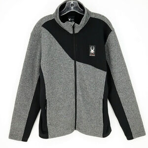 Spyder Jacket Mens Medium Gray Black Fleece Full Zip Pockets Mock Neck Gorpcore